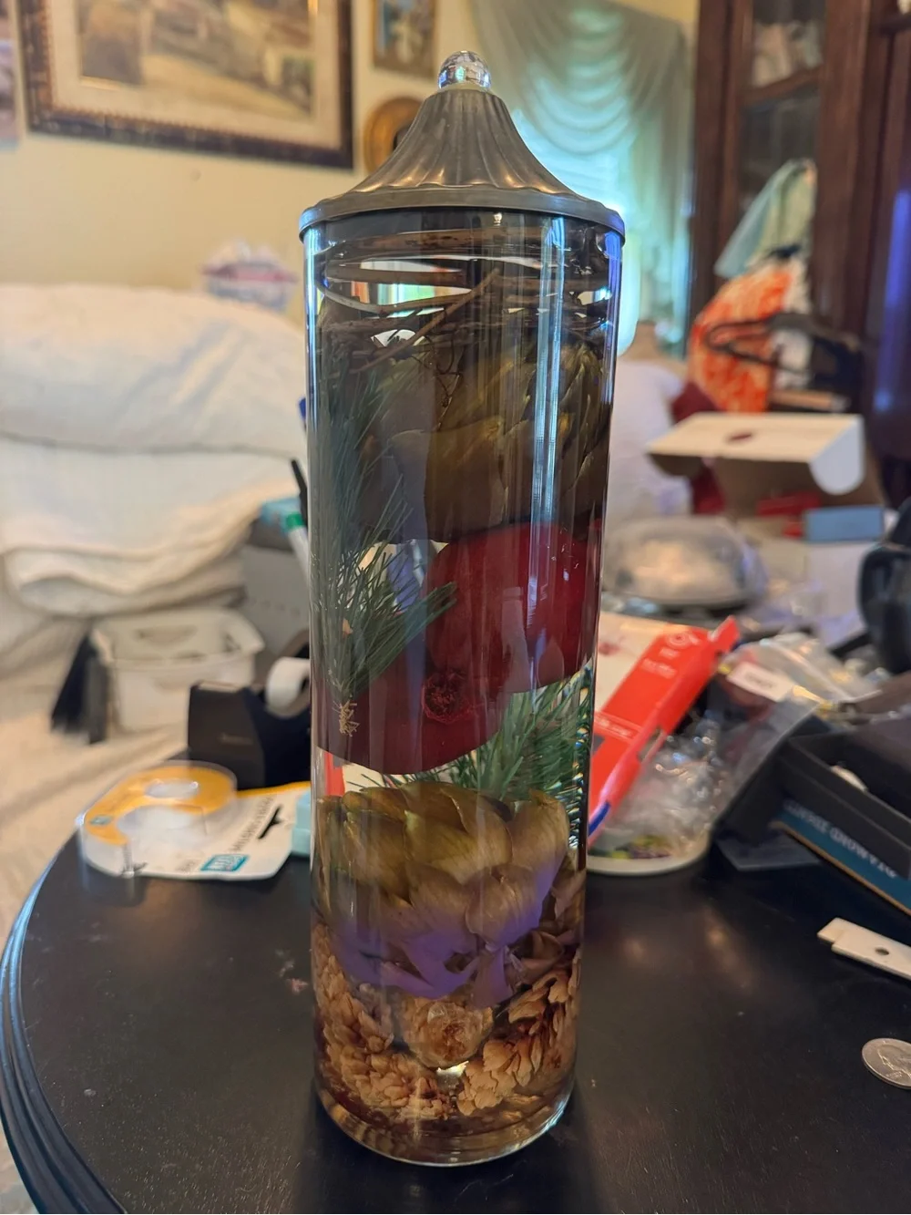Forever candle 🕯️ Decorative Pinecone & Berry Aquarium Accent - Red